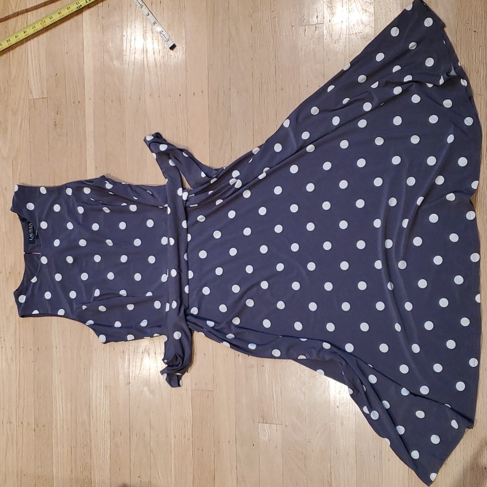 Lauren grey polka dot flattering dress
